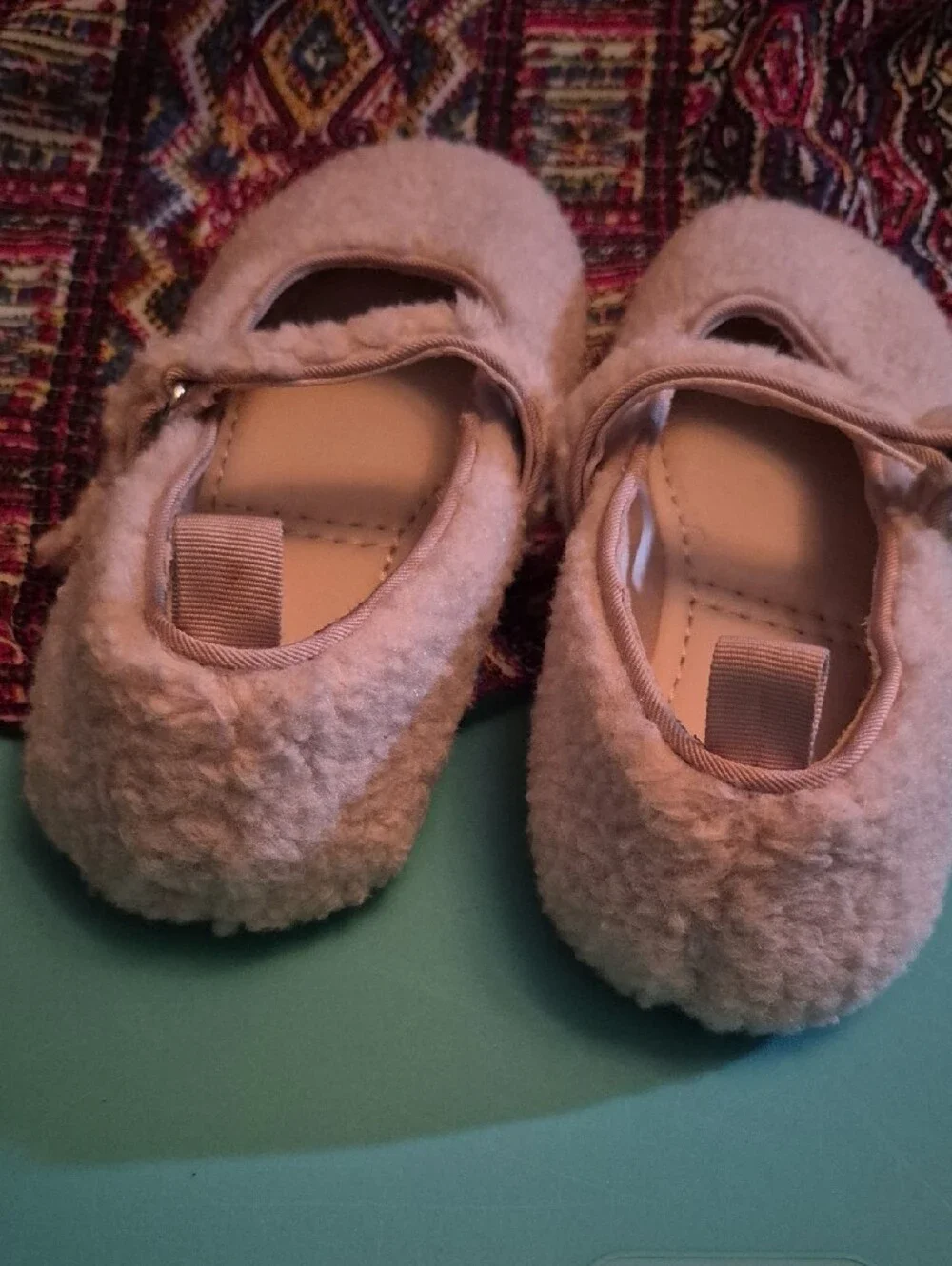 Zara Plush Mary Jane Slippers in Light Beige